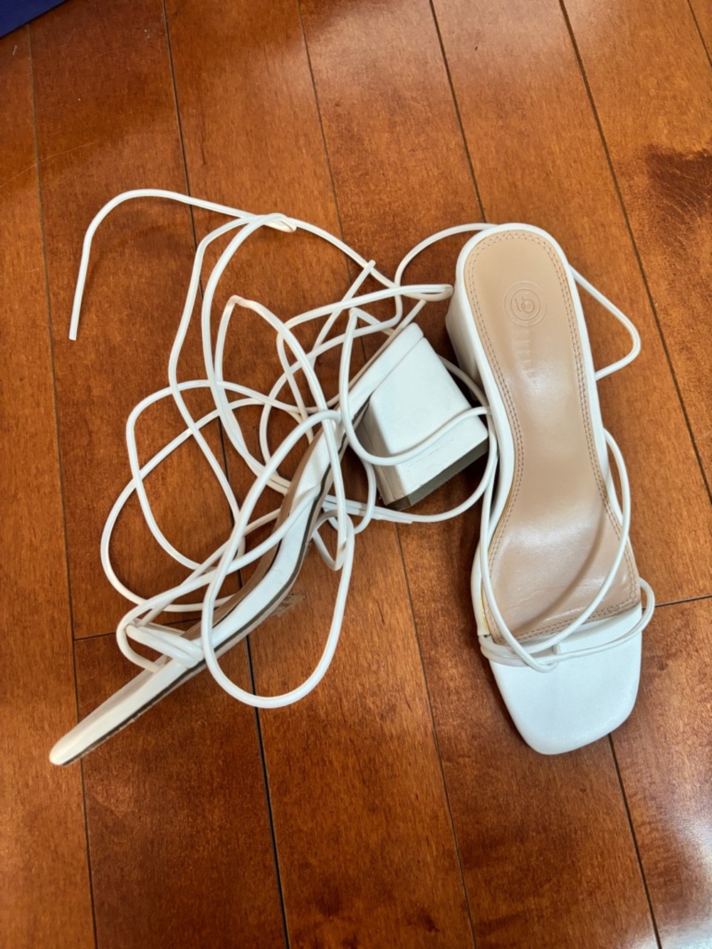 Urban Outfitters White Lace-Up Square Toe Block Heel Sandals